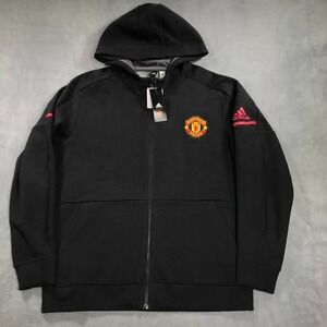 Manchester United Football Training Jacket Men XL Black Adidas Soccer Hoodie NEW